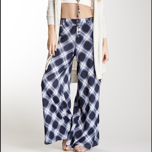 Free People Plaid Bias Extreme Wide Leg Pants 8