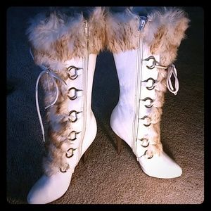 Three Inch White Furry Boots (Size 8.5)