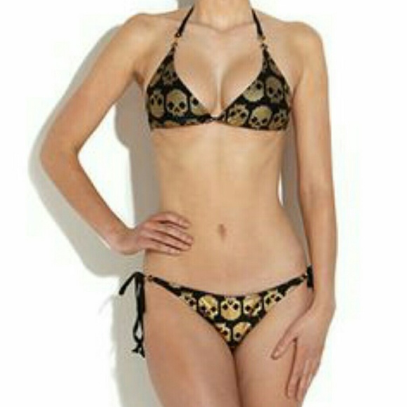 Iron Fist Gold and Black Pixel Skull bikini