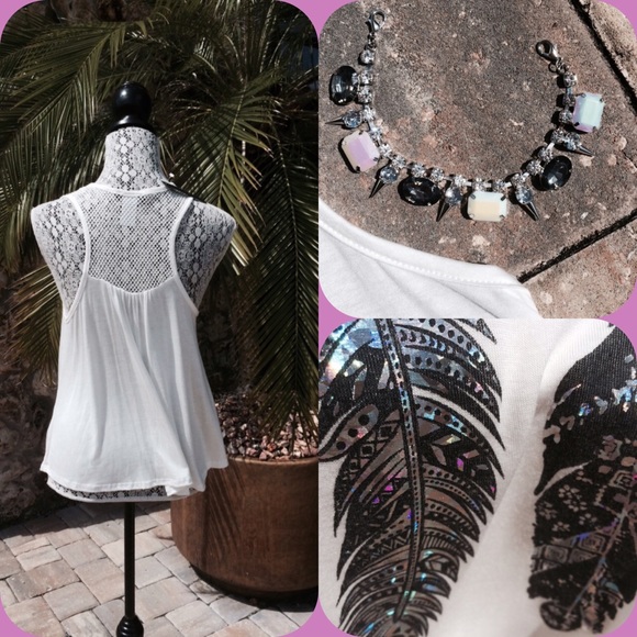 💢SOLD💢💫HP✨💫 FOIL FEATHER TOP - Picture 2 of 4