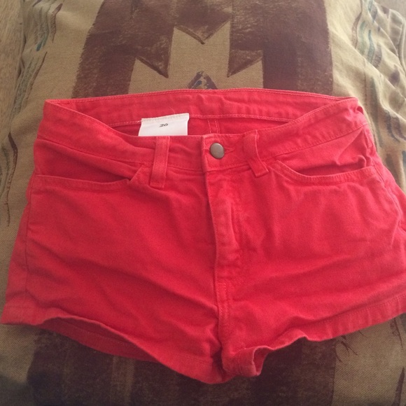 Red denim shorts