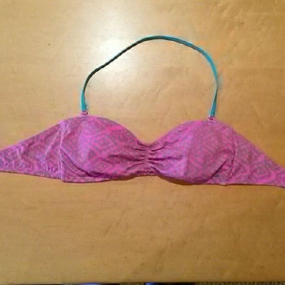 Billabong Pink and Grey Bandeau Bathing Suit Top - Picture 1 of 4