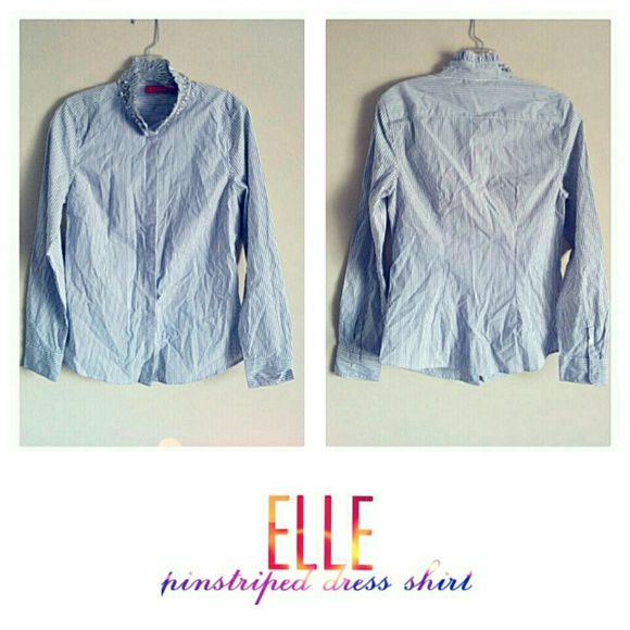 Elle Tops - Elle Oxford Striped Long Sleeve Jeweled Dress Top