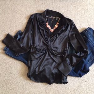 Black front knot dress shirt