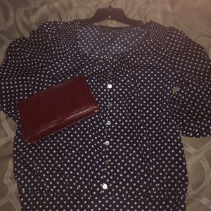 Navy & White Polka Dot Top