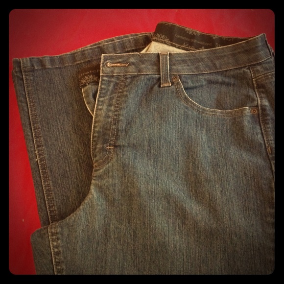 Denim Jeans w/ stretch waist band and wide leg.