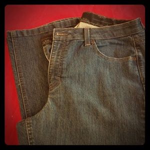 Denim Jeans w/ stretch waist band and wide leg.