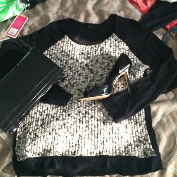 Knit front sweater