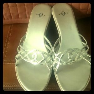 Gold sequin cork wedge sandals