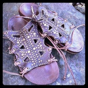 Gladiator style leather flats with brass detail