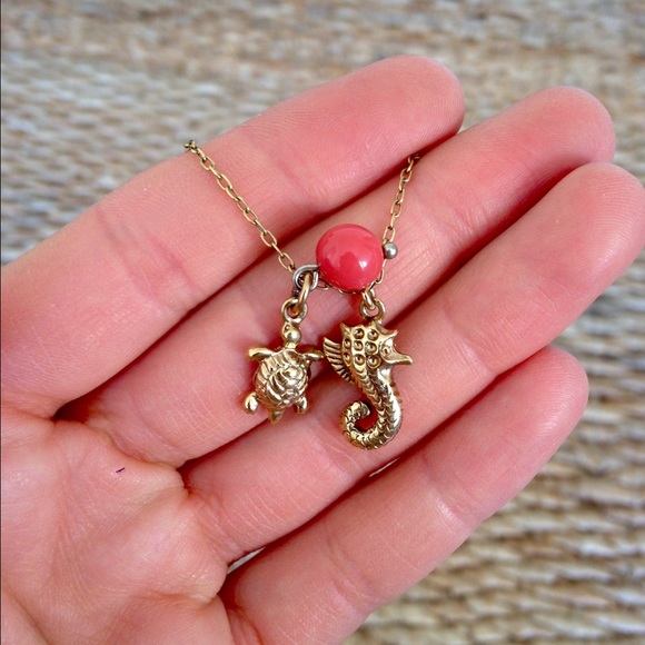 J. Crew Seahorse + Seaturtle Gold Necklace