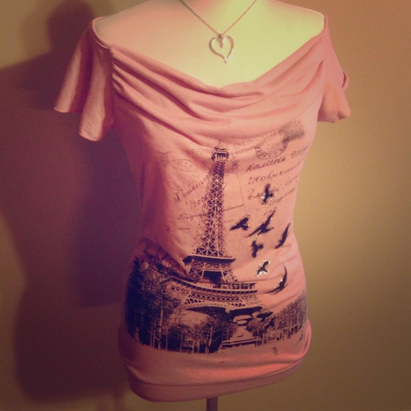 Pedal pink off the shoulder Paris top