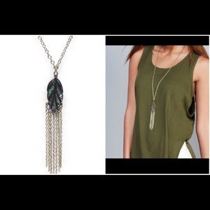 NWT abalone leaf and fringe pendant long necklace
