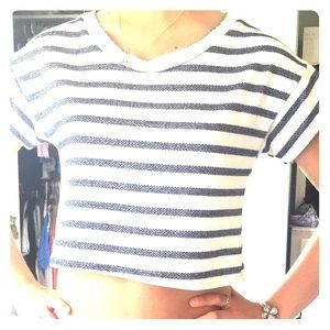 Blue and white striped crop top
