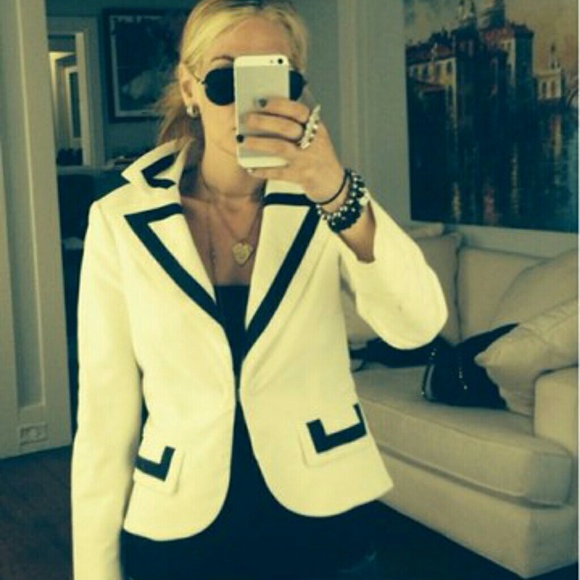White alice + olivia blazer with black satin trim