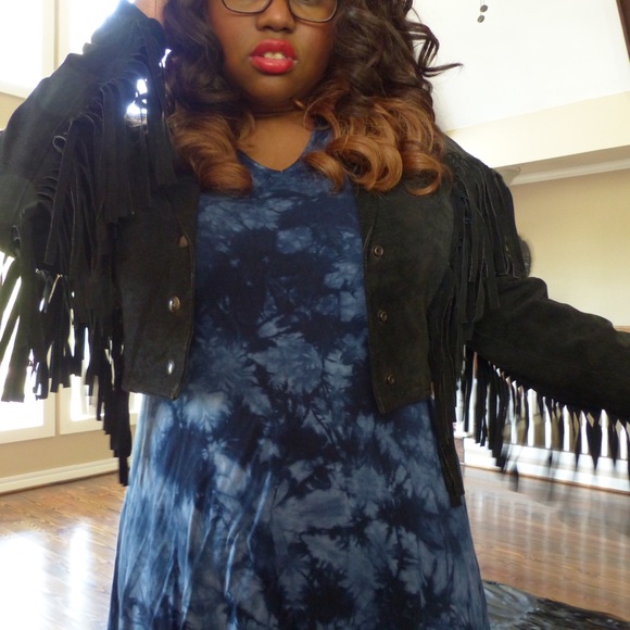 Vintage 80s suede crop fringe jacket SIZE Large