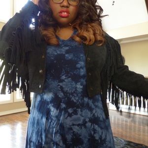 Vintage 80s suede crop fringe jacket SIZE Large