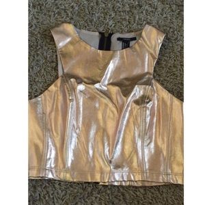 Woven metallic crop top