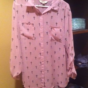 Light pink see through shirt with crosses