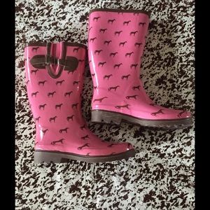 Western Pink Rubber Boots with Horses NWOT