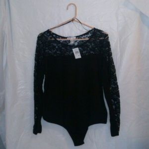 Long sleeve stretch and lace bodysuit shirt 2X