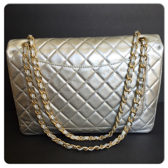 CHANEL SILVER WITH GHW MAXI FLAP HANDBAG - Picture 2 of 4