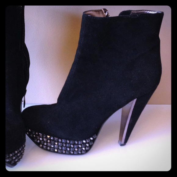 Sam Edleman Black Suede Boots rhinestone silver
