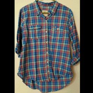 NWOT Hollister Plaid Hi-Lo Shirt Large