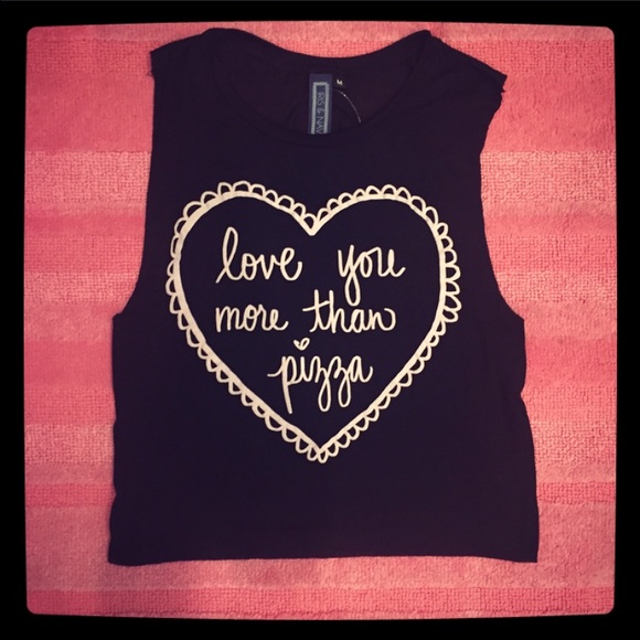 Anthropologie Crop Top Large Black Pizza Love