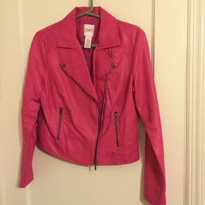 Super Trendy Hot Pink Candies  Faux Leather Jacket