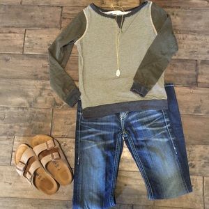 Jolt Brand black striped shirt with 3/4 sleeves