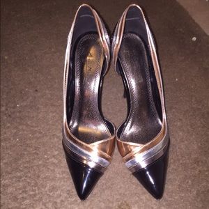 Bronze black and silver heels
