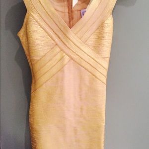 Herve Leger gold metallic dress