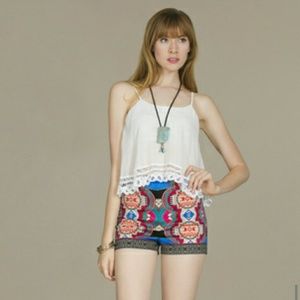 High waist tribal print shorts