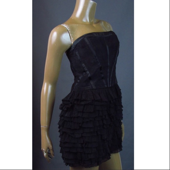 BISOU BISOU Strapless Tiered Black Cocktail Dress