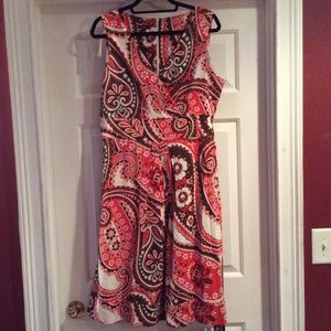 Talbots coral and brown paisley dress 14