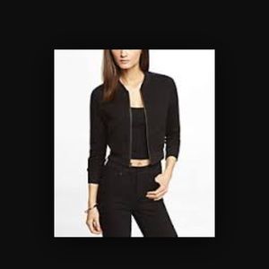 CROPPED FISHNET INSET KNIT BOMBER JACKET