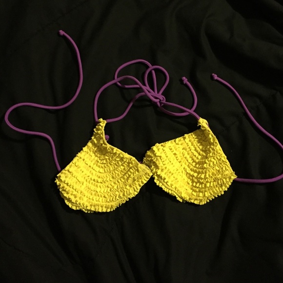 Yellow ruffle bikini top.
