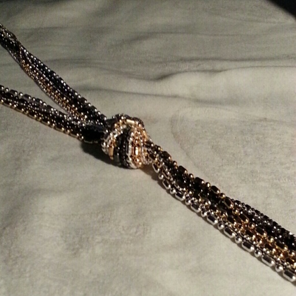 ALFANI Tri-tone multi chain tassel necklace