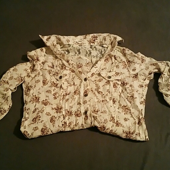 Cream and brown button up top