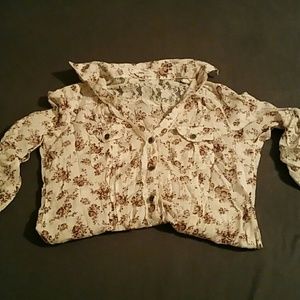 Cream and brown button up top