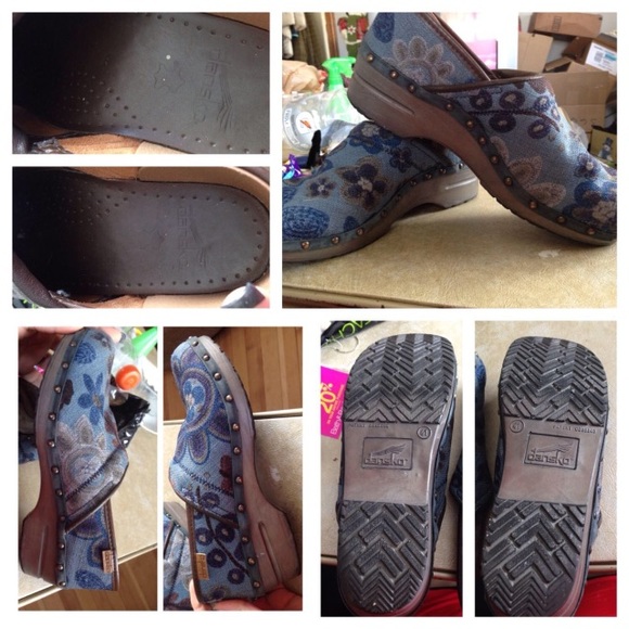 Dansko Blue Floral Fabric Clogs NWOT