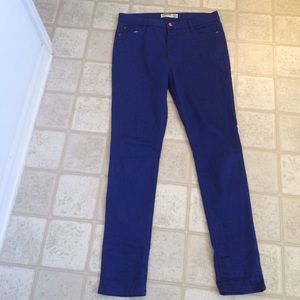 Royal blue skinny jeans.