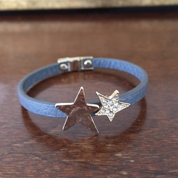 Gold Stars Grey Leather Bracelet