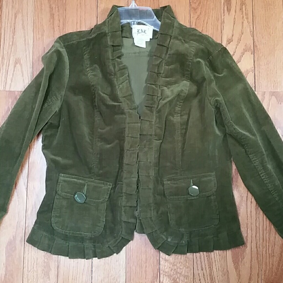 Green jacket with ruffled trim