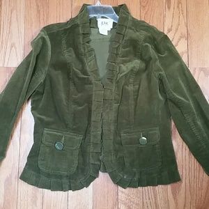 Green jacket with ruffled trim