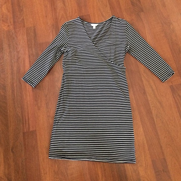 Dresses & Skirts - Navy and White Quarter Sleeve Bodycon - L