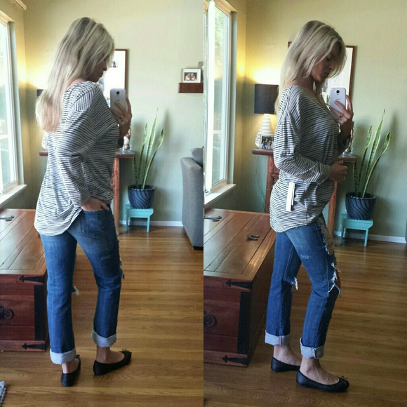 SOLD Striped Lightweight Gray & Black Top - Picture 2 of 4