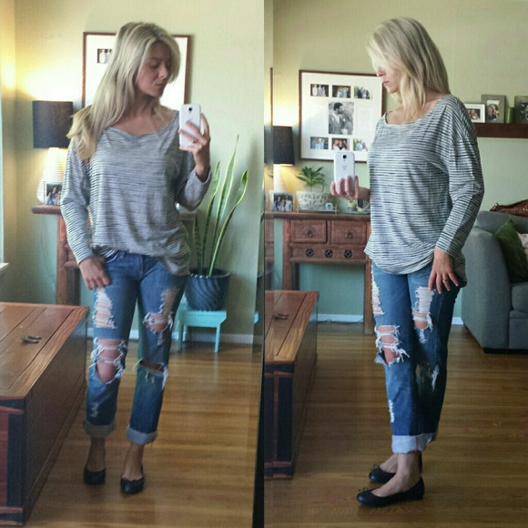 SOLD Striped Lightweight Gray & Black Top - Picture 3 of 4