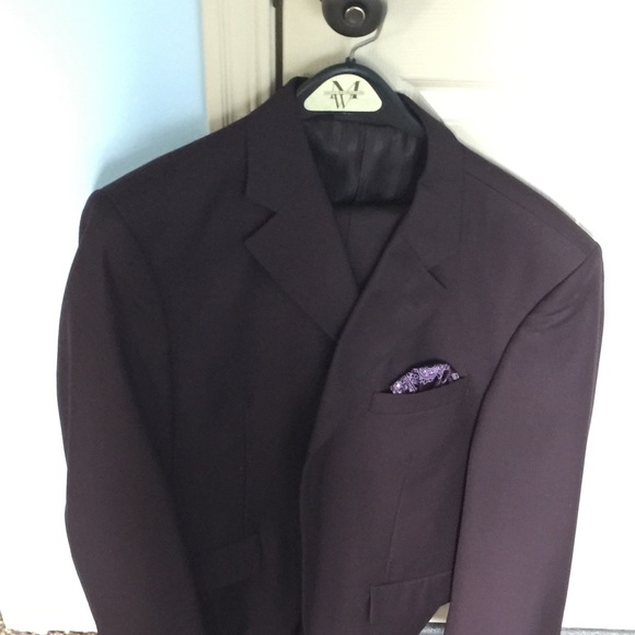 Men's couture plum sharkskin suit